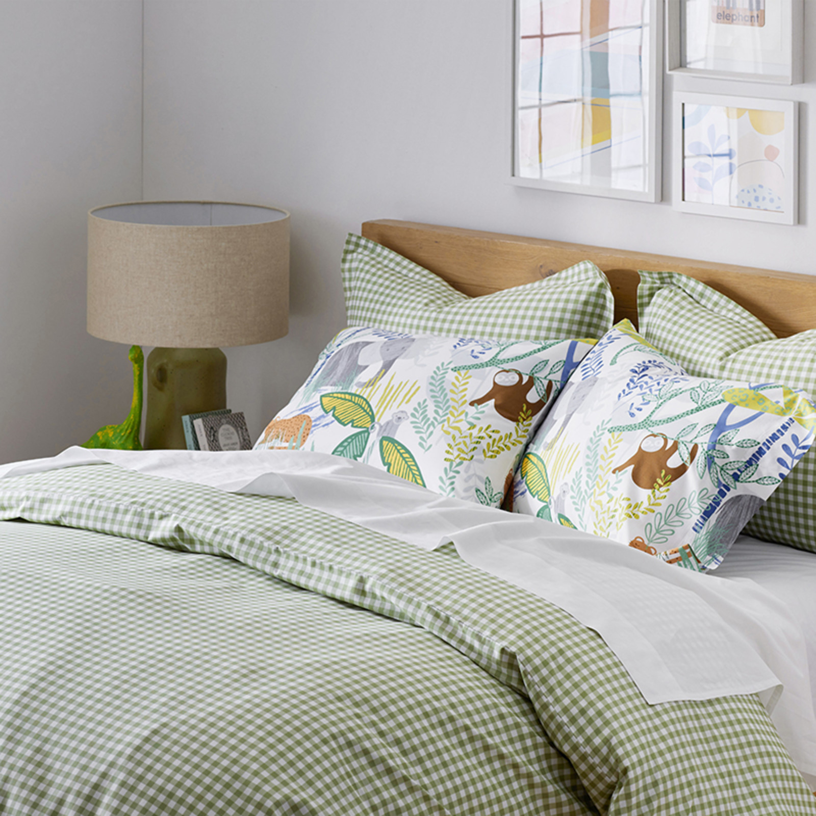 Gingham Classic Cool Organic Cotton Percale Duvet Cover Set - Moss, Twin/Twin XL | The Company Store