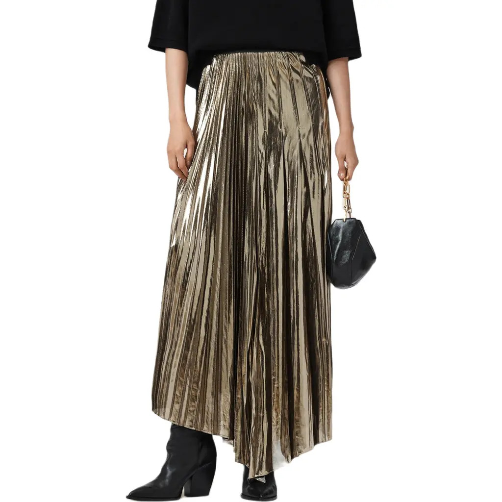 AllSaints Jax Pleated Maxi Skirt in Bronze Gold at Nordstrom Rack, Size 10 | Nordstrom Rack
