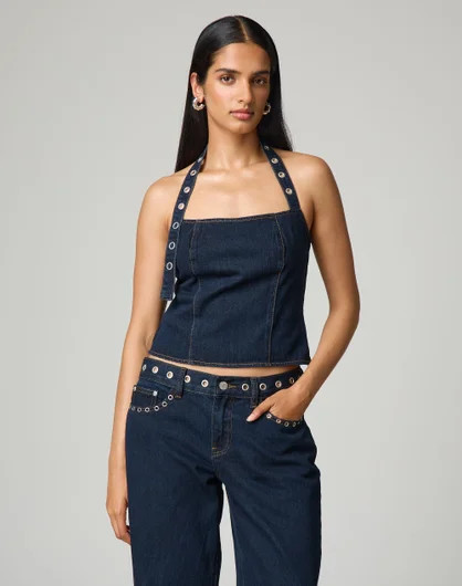 Eyelet Denim Halter Top | Glassons (Australia)