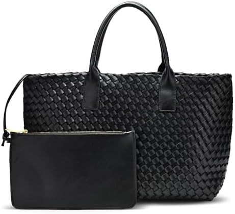 Woven leather tote bag for women, Large woven tote handbag, laptop tote, woven leather beach purs... | Amazon (US)