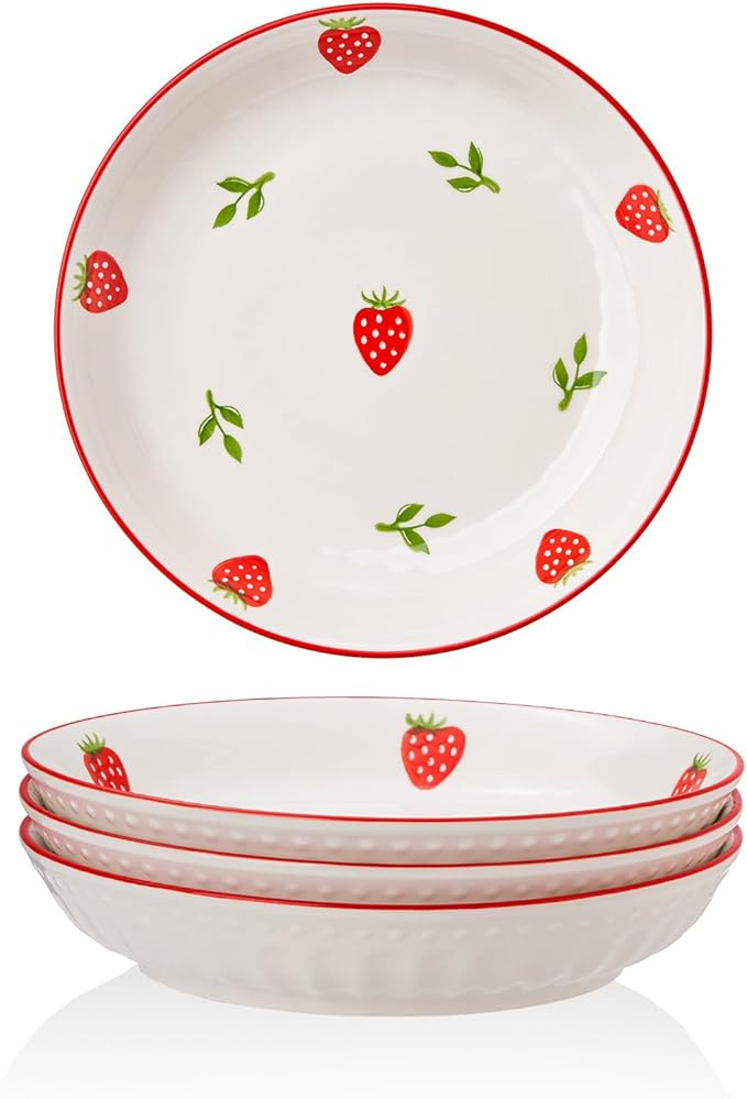 Porcelain Bowls Set Strawberry 8 Inch Pasta Bowls Set of 4, Salad Bowls 17 OZ | Amazon (US)