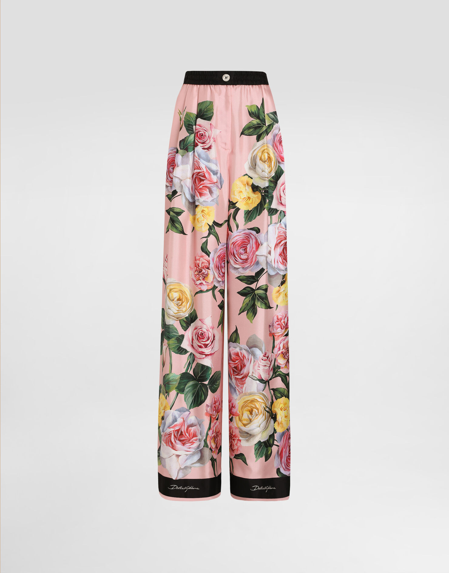 Silk pajama pants with rose and peony print | Dolce & Gabbana US