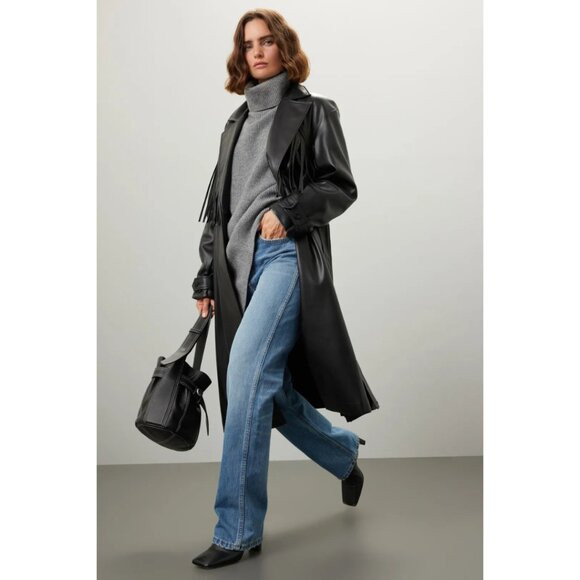 Jason Wu Black Faux Leather Fringe Trench Coat Size Medium | Poshmark