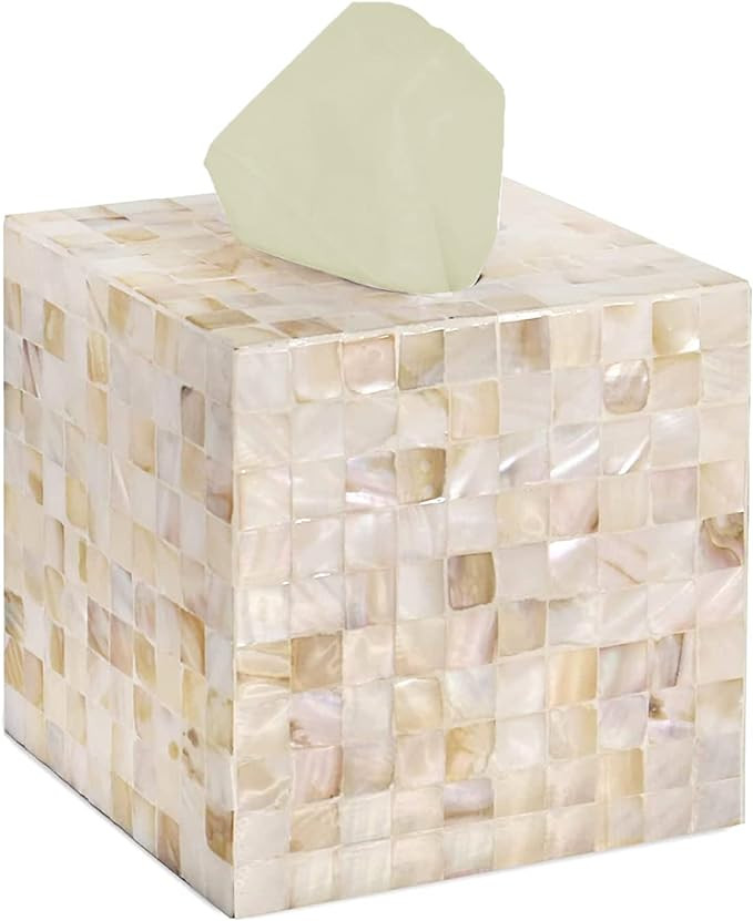 CLAYNIX Tissue Box Cover - Mosaic Mother of Pearl Inlay Tissue Box Holder - Tissue Box Cover Squa... | Amazon (US)