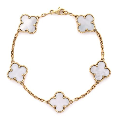 Van Cleef & Arpels, Pre-Loved Vintage Alhambra 5 Motifs Bracelet 18K Yellow Gold and Mother of Pearl, Yellow Gold | Amazon (US)
