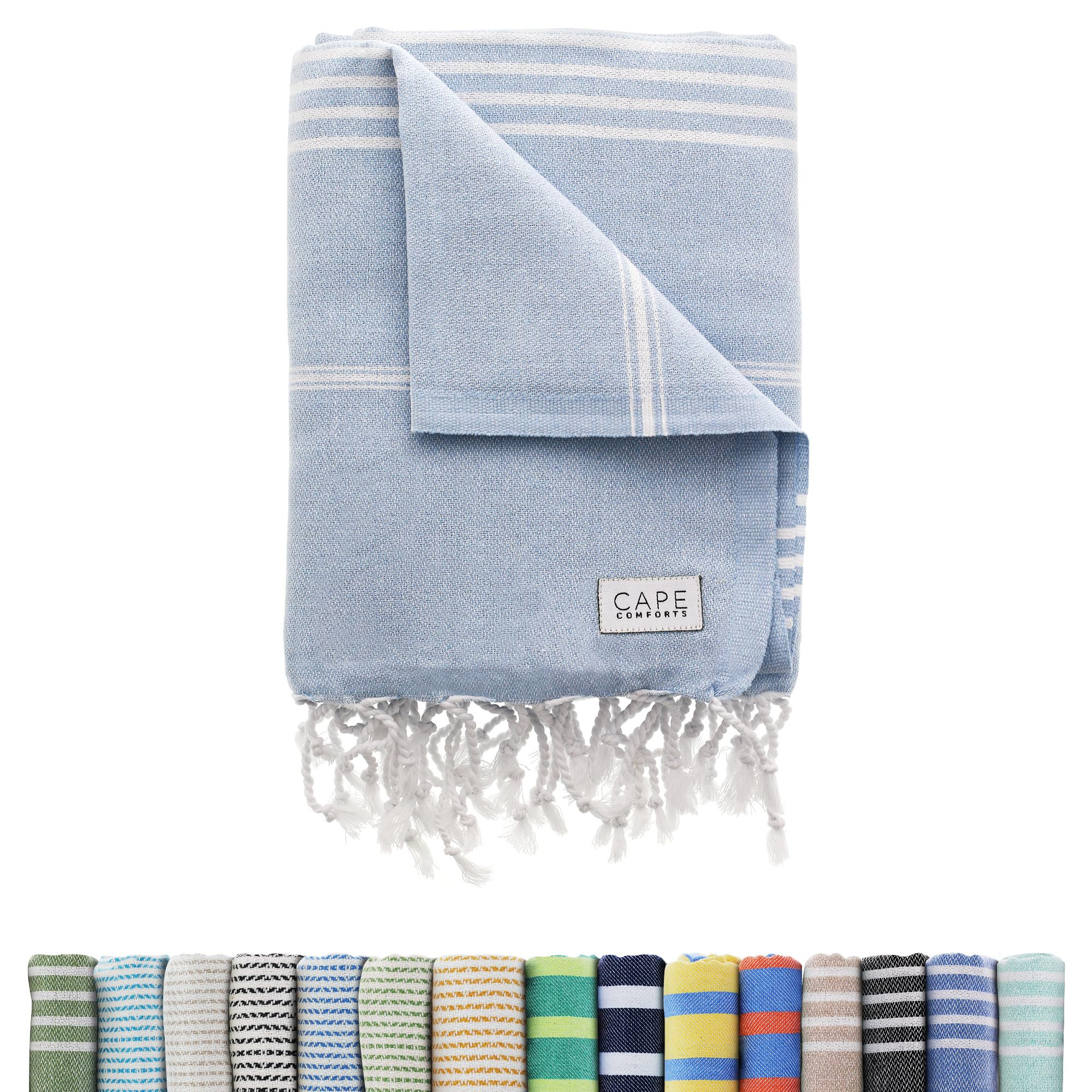 Large Turkish Beach Towel, Classic Powder Blue - Super Soft & Lightweight Quick Dry Absorbent Tow... | Amazon (US)