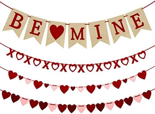 4Pcs Valentines Day Decorations Valentine's Day Decor Set No DIY Required Felt BE MINE Love Heart XO | Amazon (US)