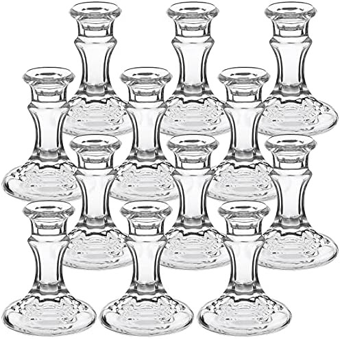 DARJEN Candlestick Holders Set, 4" H Taper Candle Holders Bulk, 12Pcs Clear Glass Candle Holders ... | Amazon (US)