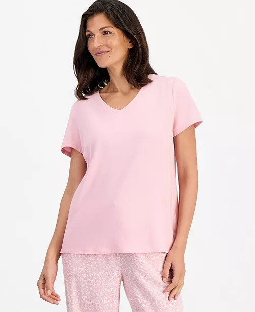Women's Solid V-Neck Short-Sleeve Sleepwear Top | Macy's