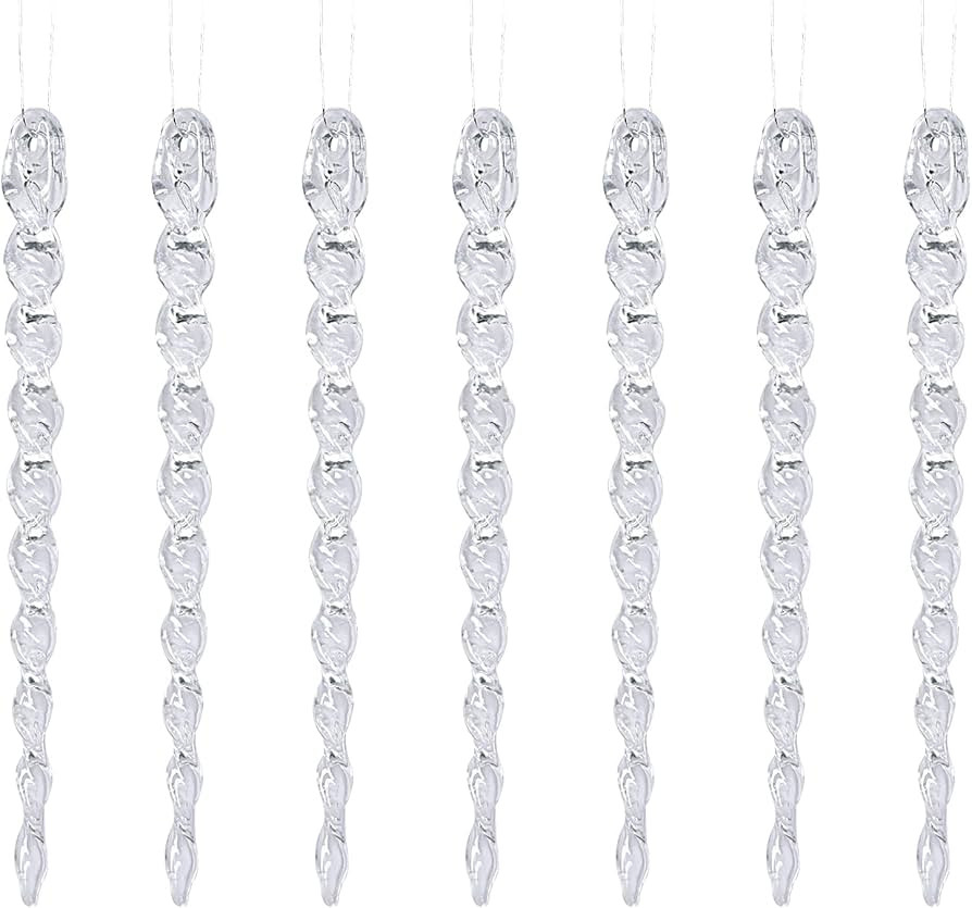 COMONS 30PCS Christmas Clear Icicle Ornaments, Threaded Ice Strips Decorative Christmas Tree Hang... | Amazon (US)