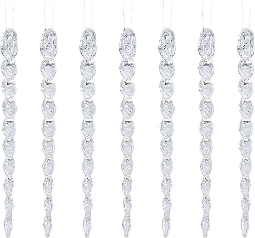 COMONS 30PCS Christmas Clear Icicle Ornaments, Threaded Ice Strips Decorative Christmas Tree Hang... | Amazon (US)