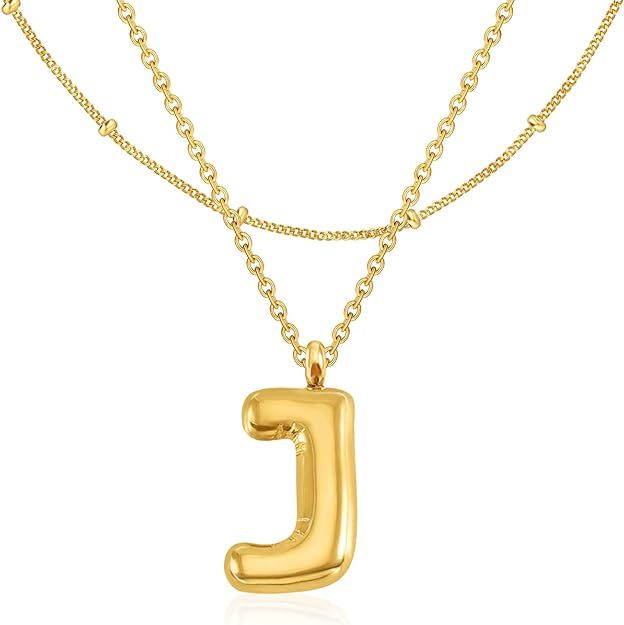 GIFT4U Bubble Letter Necklace Gold Women Girls - 18K Gold Plated Initial Necklaces for women, Dai... | Amazon (US)