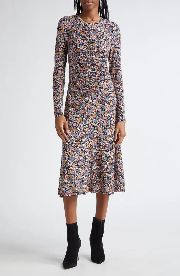 Veronica Beard Gale Floral Long Sleeve Cotton Knit Midi Dress | Nordstrom | Nordstrom