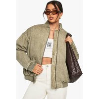 Womens Washed Look Oversized Bomber Jacket - Green - 12 | boohoo (US & Canada)