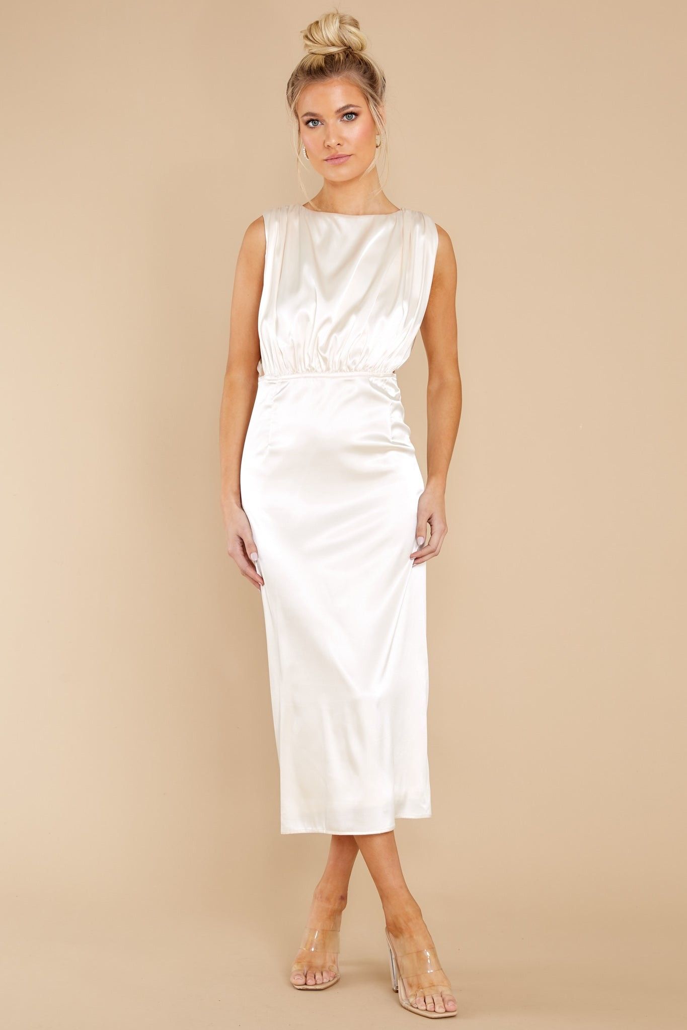 Elegant Nights Champagne Midi Dress - Bride To Be | Red Dress 
