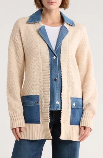 Oversize Denim Trim Cardigan | Nordstrom Rack