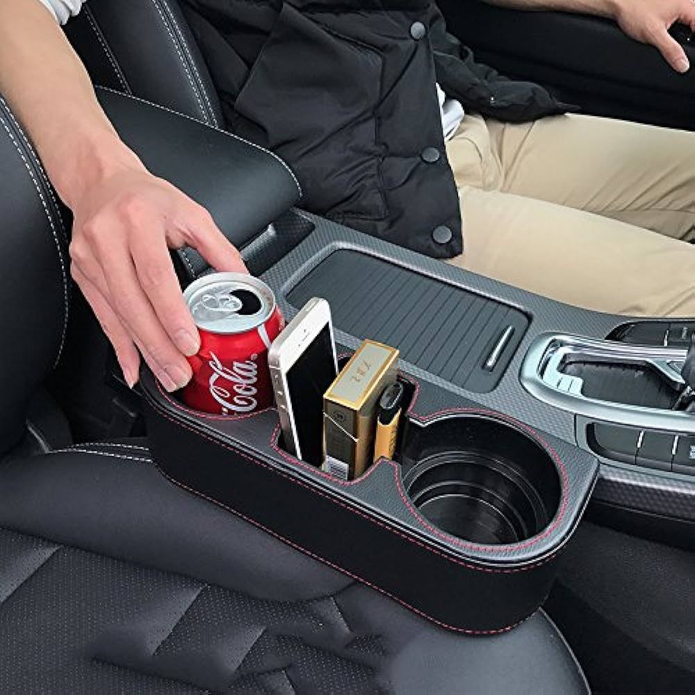 IOKONE Coin Side Pocket Console Side Pocket Leather Cover Car Cup Holder Auto Front Seat Organize... | Amazon (US)
