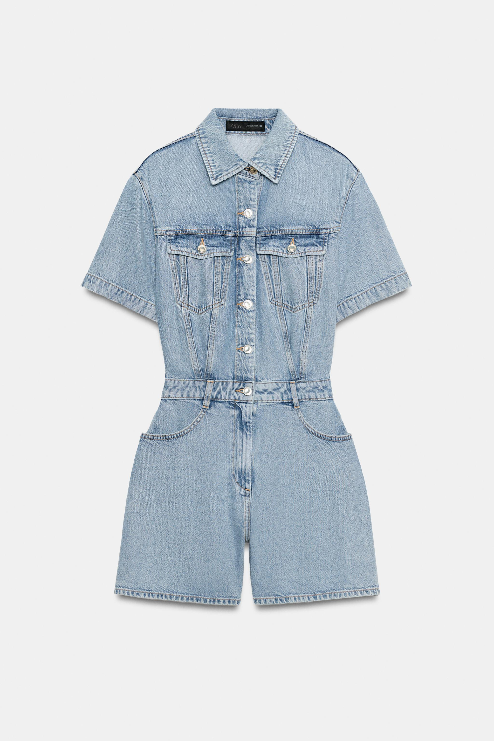 Z1975 SHORT FLOWY DENIM JUMPSUIT | Zara US