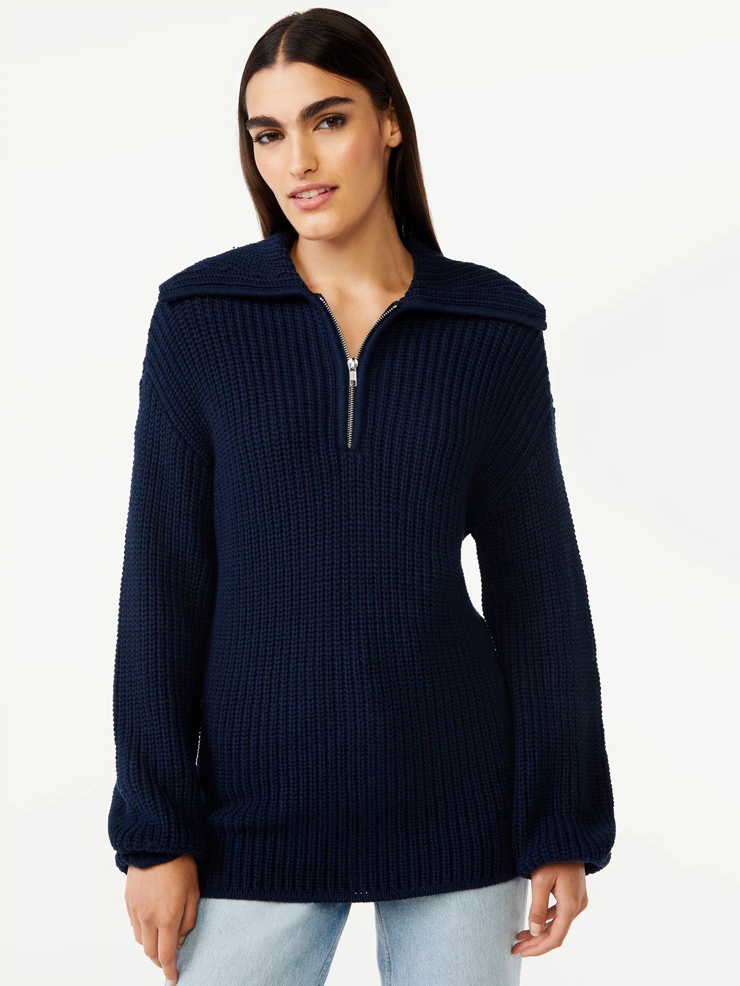 Free Assembly Women's Chunky Half Zip Popover Sweater - Walmart.com | Walmart (US)