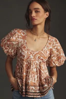 By Anthropologie Puff-Sleeve Babydoll Blouse | Anthropologie (US)