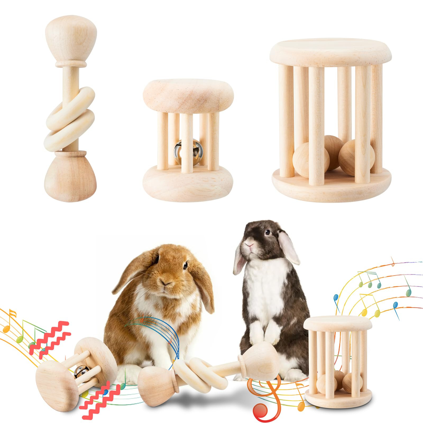 3 Pcs Wooden Bunny Toys - Safe Rabbit & Guinea Pigs Teeth Grinding Toys for Chinchillas, Hamsters... | Amazon (US)