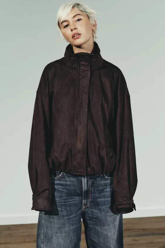 FAUX SUEDE BOMBER JACKET | Zara UK