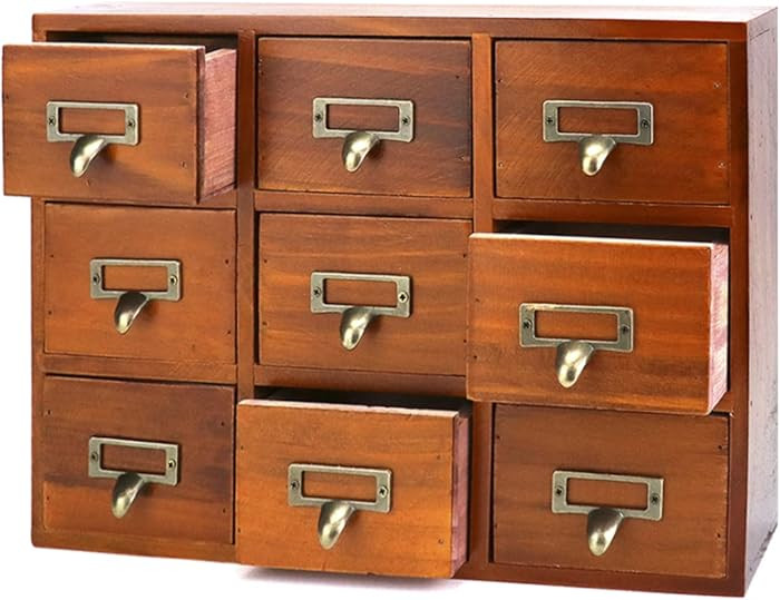 QWORK Desk Drawer Organizer, Wooden Vintage Apothecary Cabinet with 9 Drawers, Home Office & Tea ... | Amazon (US)