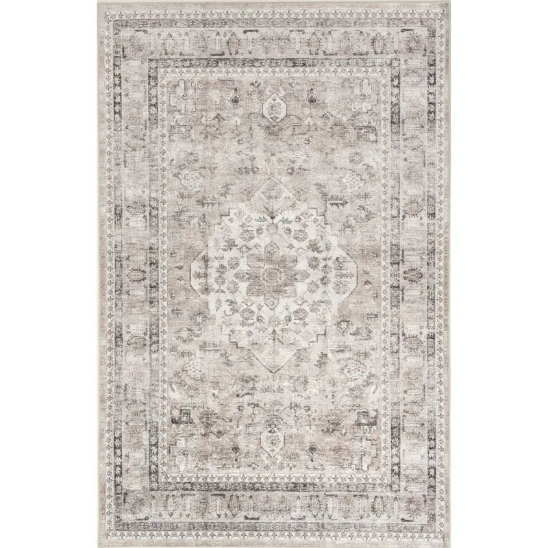 Kennon Stain-Resistant Machine Washable Traditional Area Rug in Taupe | Wayfair Professional