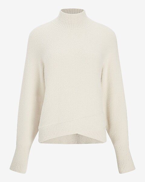 Mock Neck Dolman Sleeve Faux Wrap Hem Sweater | Express