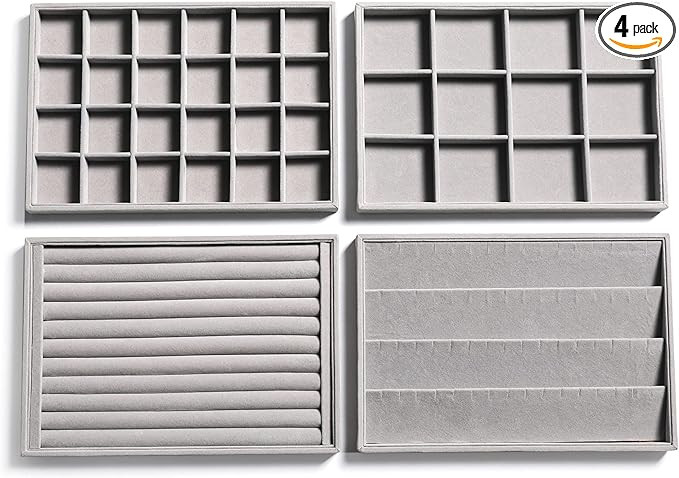 Frebeauty Stackable Velvet Jewelry Organizer Trays for Drawers Inserts Jewelry Storage Tray Displ... | Amazon (US)