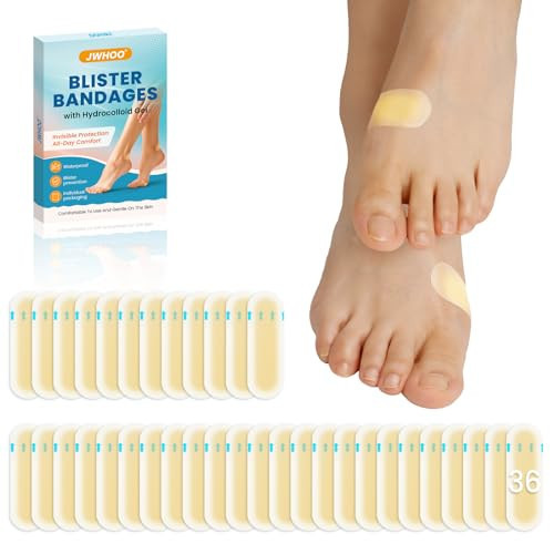 JWHOO Blister Bandages for Feet - 36 Pcs Hydrocolloid Gel Bandages, Waterproof Blister Pads Cushions for Blister Prevention & Recovery, Blister Bandaids for Long-Lasting (Bunion Pack) | Amazon (US)