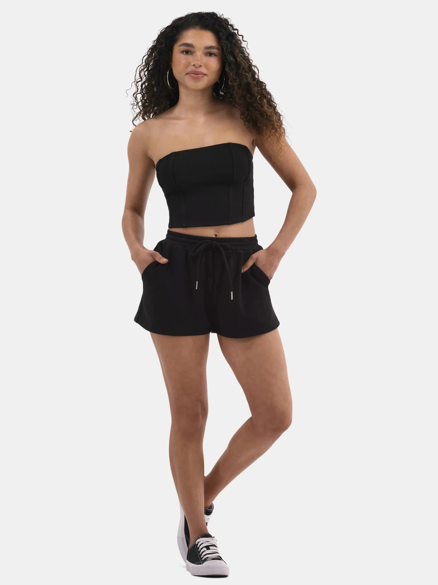 No Boundaries French Terry Tube Top and Shorts Set, 2-Piece, Women's | Walmart (US)