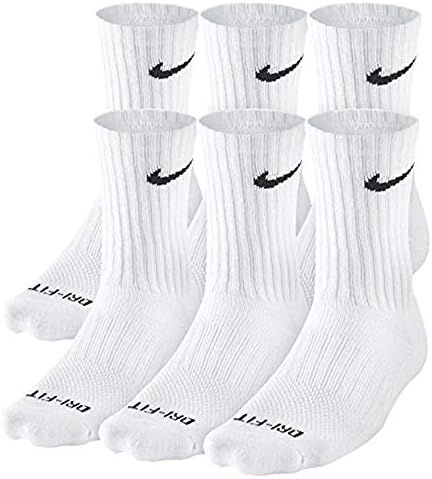 NIKE Dri-FIT Cushion Crew Training Socks (6 Pair) White With Traditional Black Swoosh Logo ADULT ... | Amazon (US)