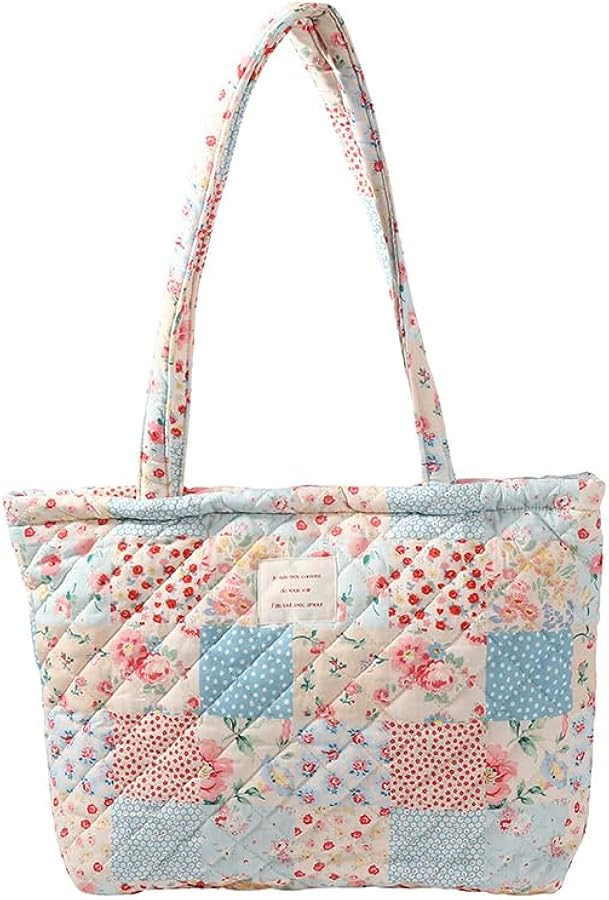 Floral Quilted Cotton Shoulder Bag for Women Daily Use Medium Size Handbag Large Capacity Thicken... | Amazon (CA)