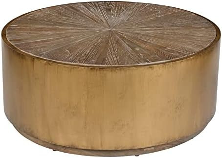 Bowery Hill Wood and Metal Coffee Table in Natural Brown and Gold | Amazon (US)