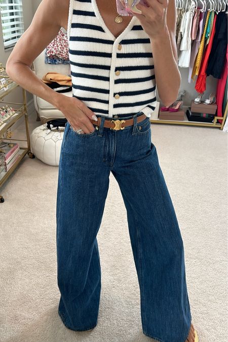 Very in to stripes! This vest is so good! Comes in 5 colors and is tts. I’m in the xs. And if you haven’t purchased these jeans you are missing out! 