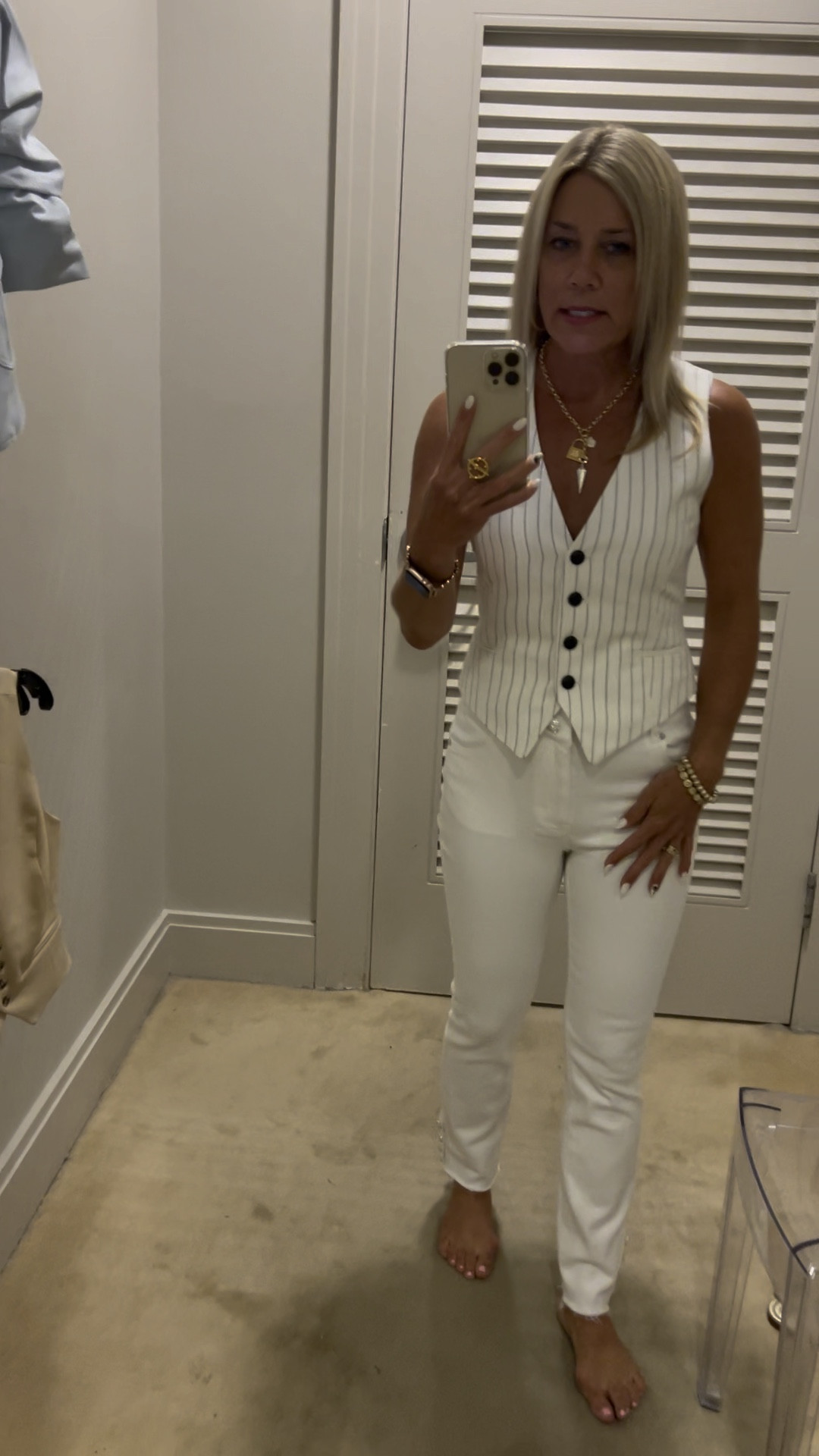 Classic, modern look of white jeans & a vest.

#LTKFind #LTKstyletip
