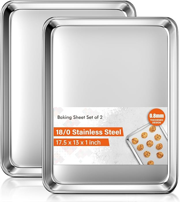 Baking Sheet Set of 2, Commercial Grade Stainless Steel Cookie Sheets for Baking, 18 x 13 Inch Th... | Amazon (US)