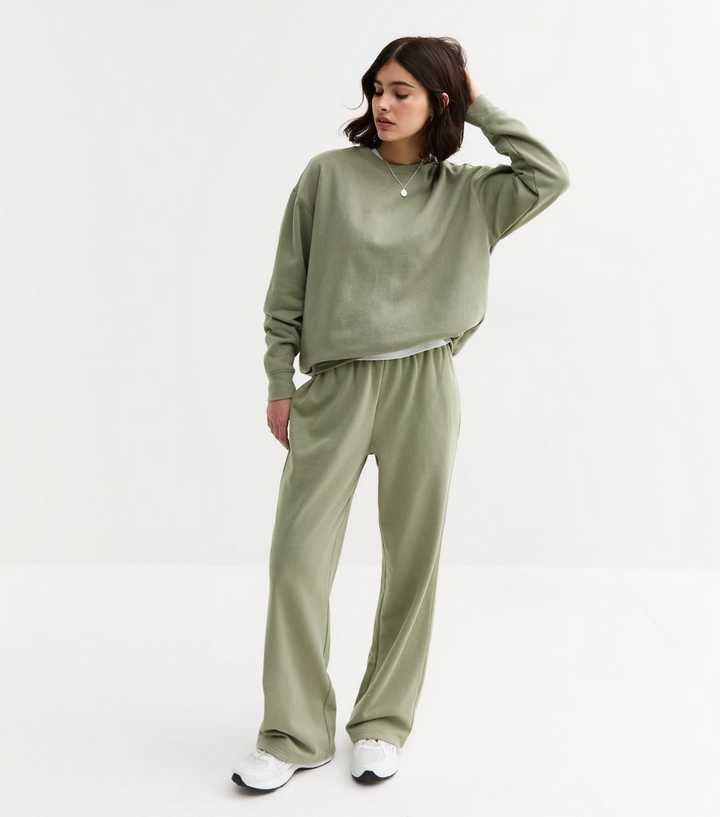 Olive Jersey Wide Leg Joggers | New Look | New Look (UK)