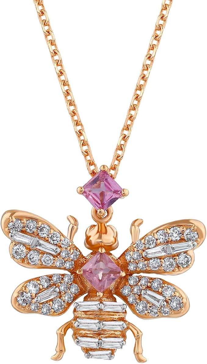 Amazon.com: Bee Goddess, Queen Bee Grace Gold Diamond Pink Sapphire Necklace, Rose Gold : Amazon ... | Amazon (US)