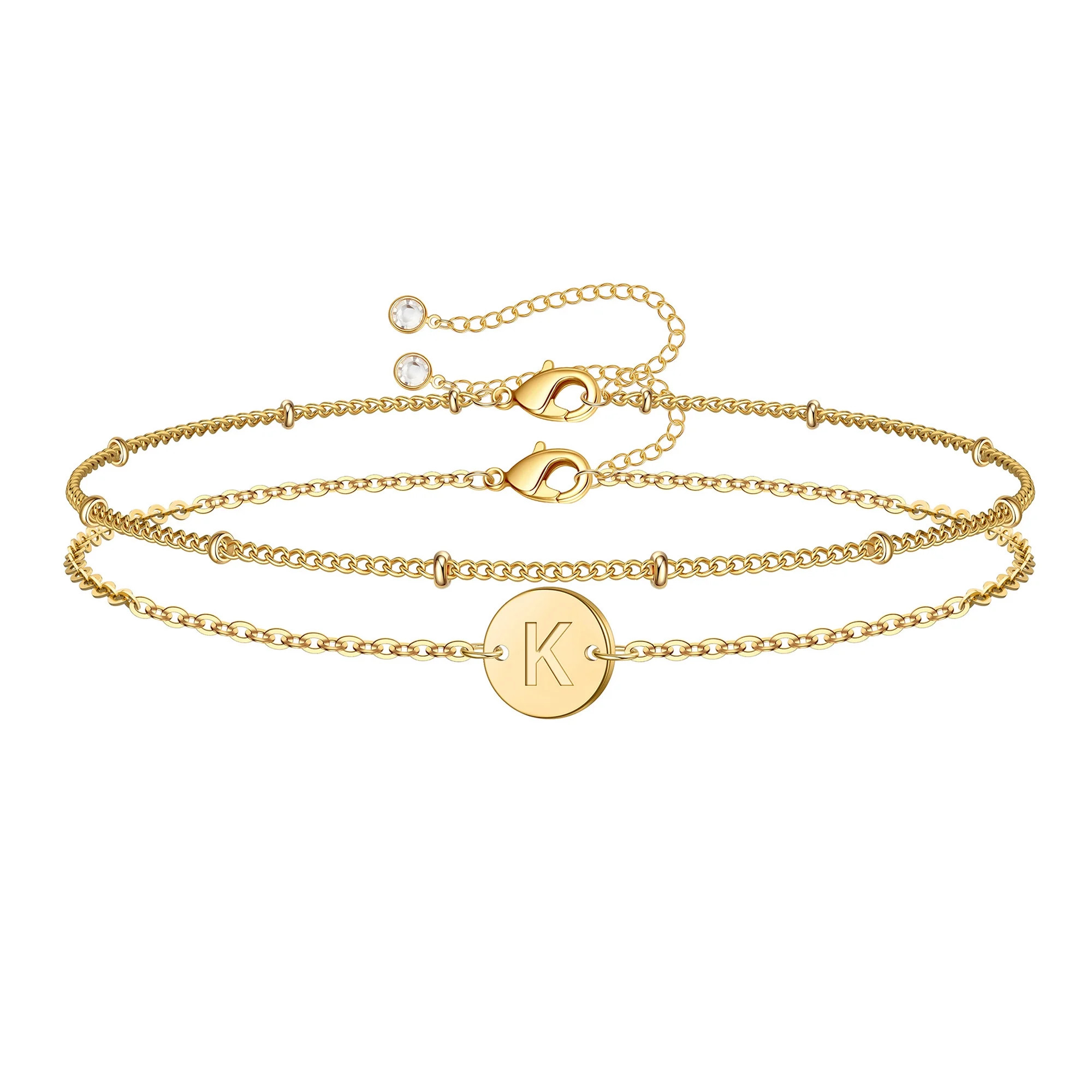 TINGN Gold Initial bracelets for Women Layered Initial Disc Monogram Charm Bracelet | Walmart (US)