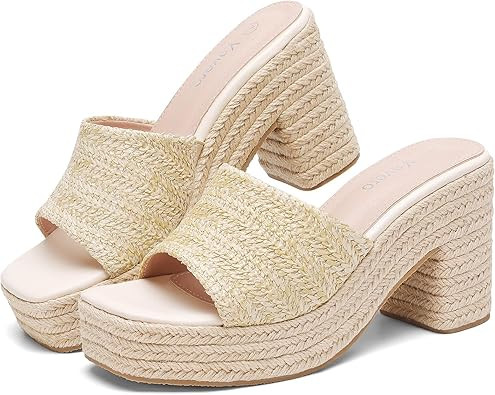 Yavero Espadrille Platform Sandals For Women Raffia Chunky Heels Open Toe Bohemia Sandals for Vac... | Amazon (US)