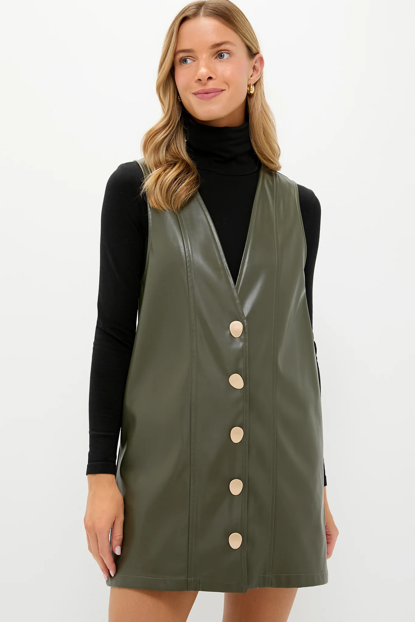 Olive Faux Leather Pinafore Dress | Tuckernuck (US)