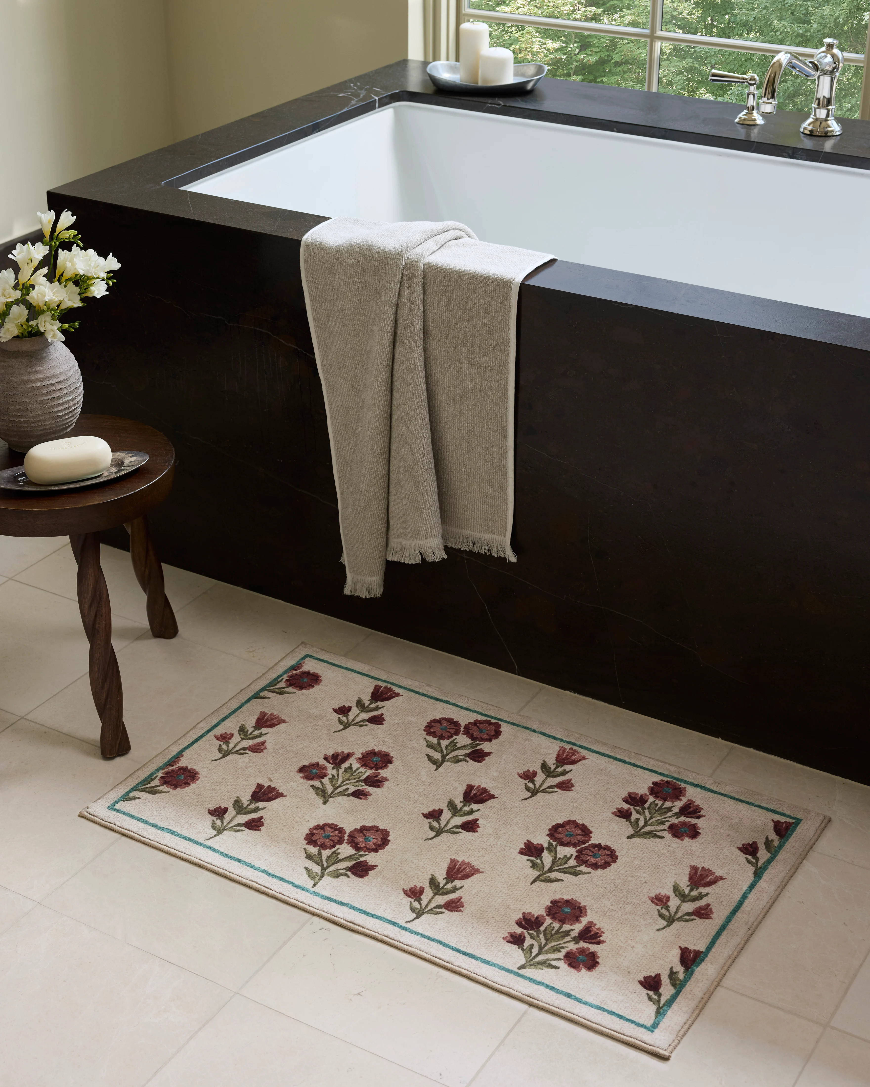 Chris Loves Julia x Loloi-Clove Bath Mat-CLO-02-Ivory, Plum | Rugs Direct