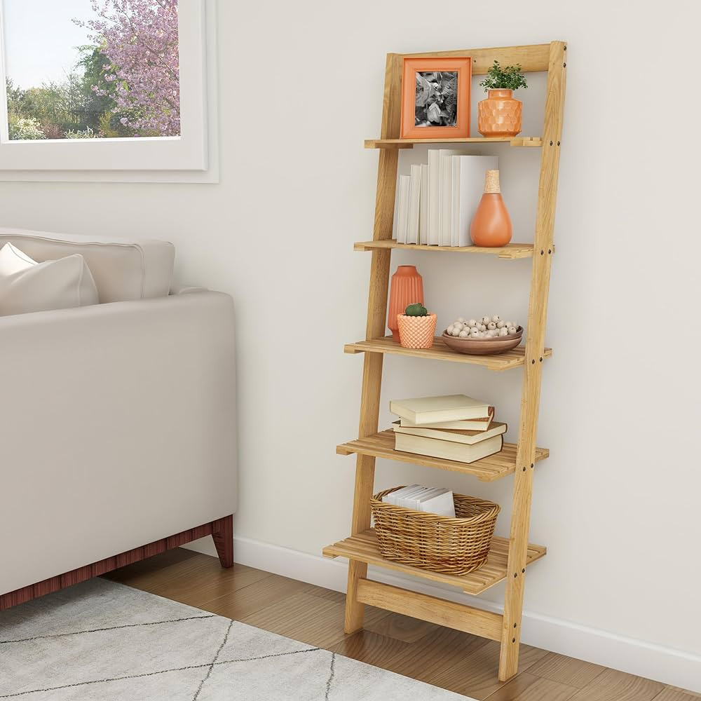 5-Tier Ladder Bookshelf , Leaning Decorative and Storage Shelves, Wooden Bookshelf Home Decor for... | Amazon (US)