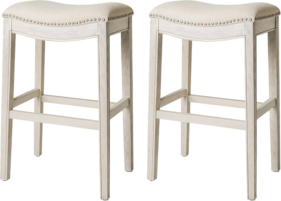 Maven Lane Adrien Backless Bar Stool \u2013 Set of 2 \u2013 31 Inch Saddle Seat with Footrest \u2... | Amazon (US)