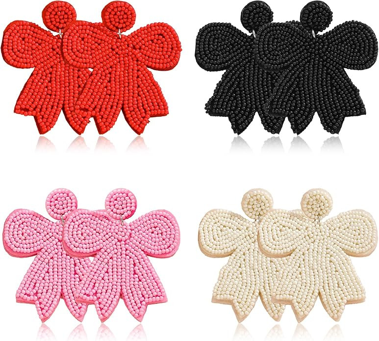 Multicolor Beaded Bow Earrings Set for Women, Handmade Beads Bowknot Earrings for Her Holiday Jew... | Amazon (US)