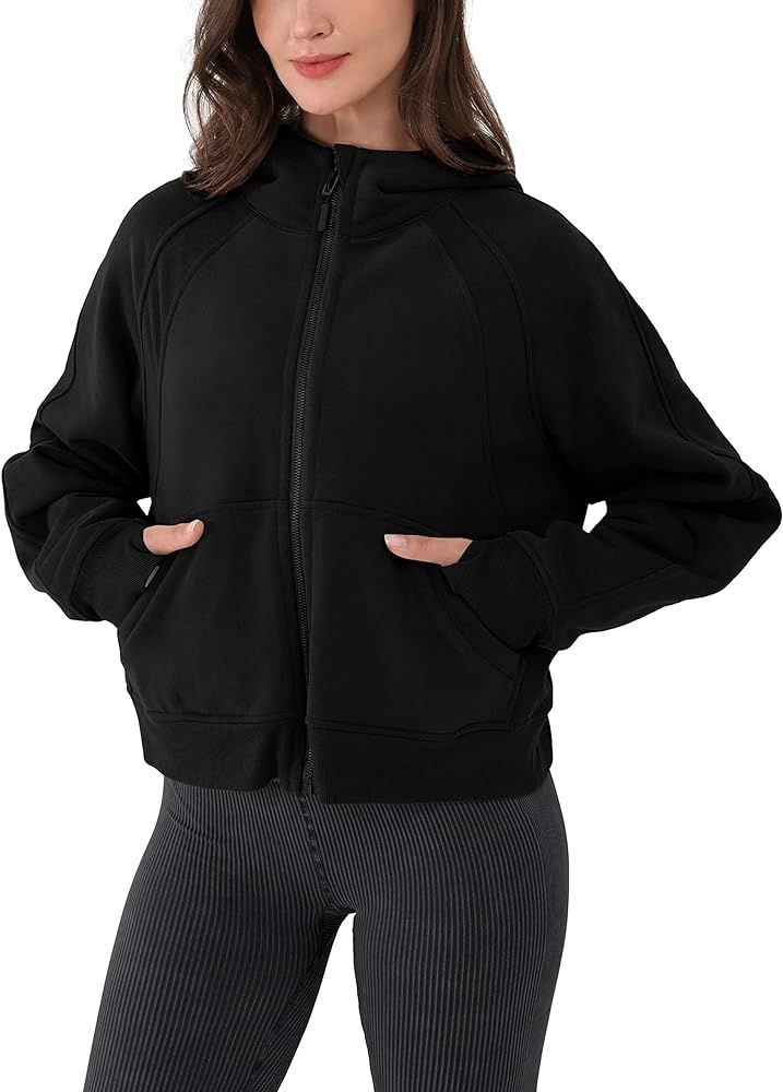 ODODOS Women's Hoodies Full / Half Zip Fleece Crop Pullover Long Sleeve Sweatshirts Cropped Tops wit | Amazon (US)