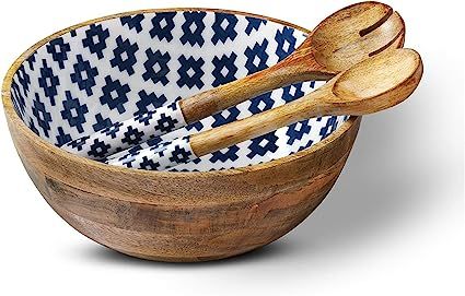 Folkulture Salad Bowl or Wooden Bowls with Serving Tongs, Large Salad Bowls for Fruits, Cereal or... | Amazon (US)