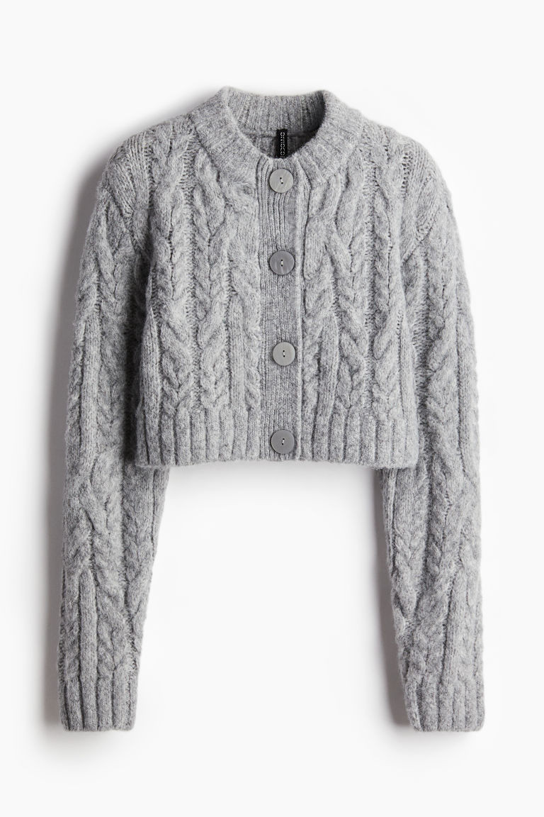 H & M - Cropped Cable-Knit Cardigan - Gray | H&M (US + CA)